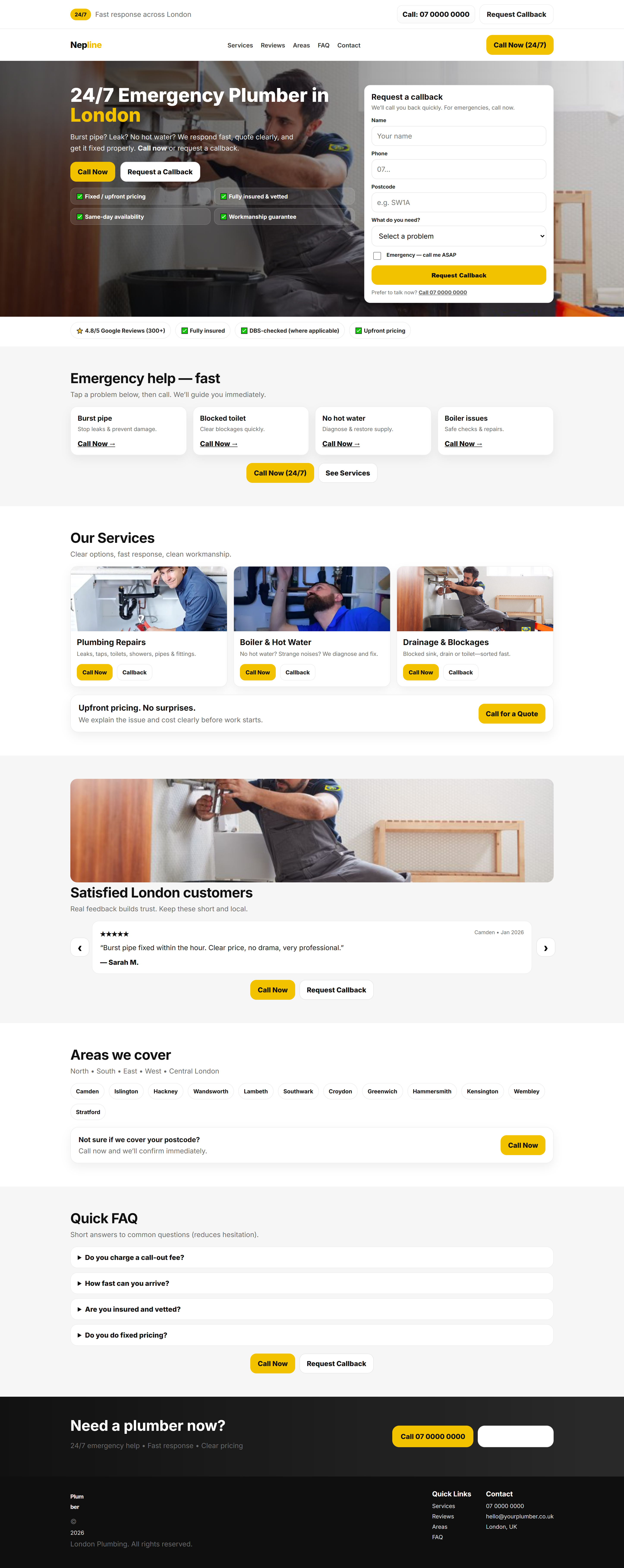 Plumbing langing page